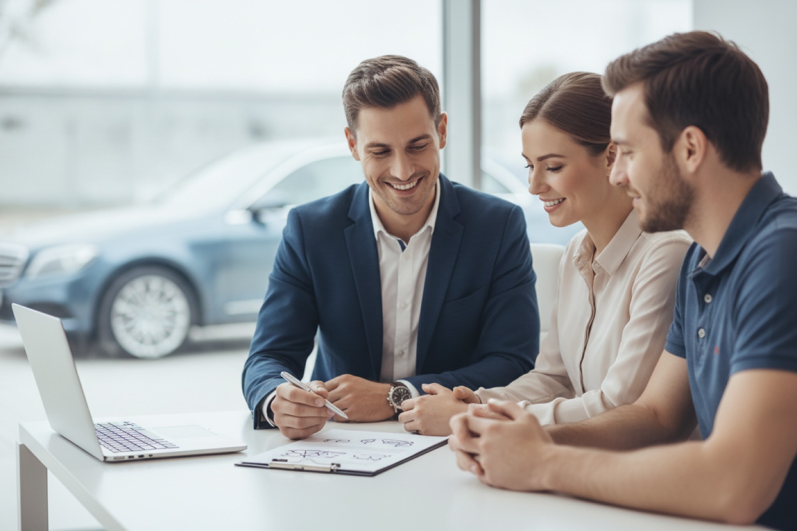 A customer reviewing warranty paperwork at Windsor Ford
