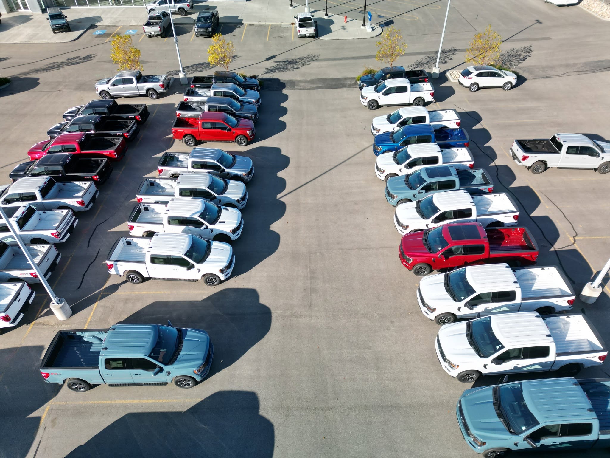 An aerial view of the Windsor Ford truck lot