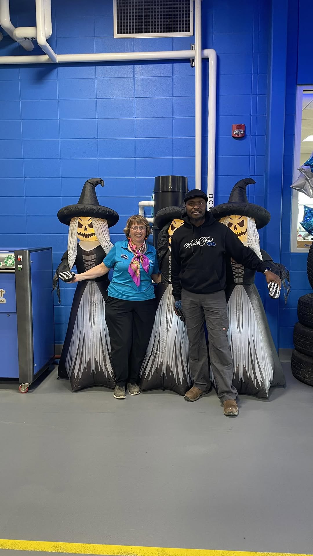 Windsor Ford staff with Halloween decorations in the shop