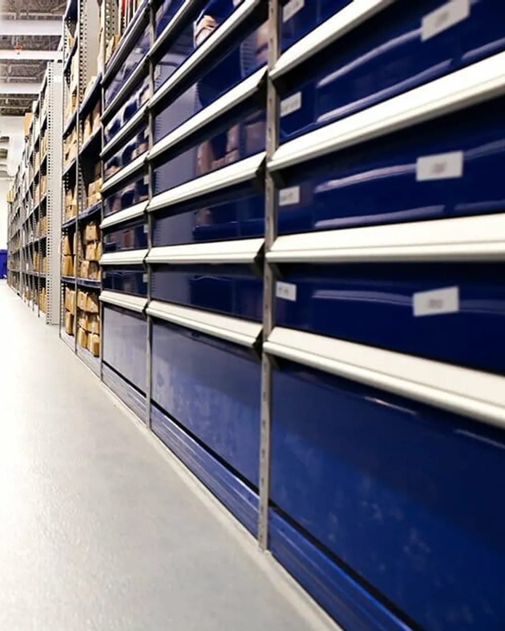 Stocked parts shelving in the Windsor Ford parts warehouse