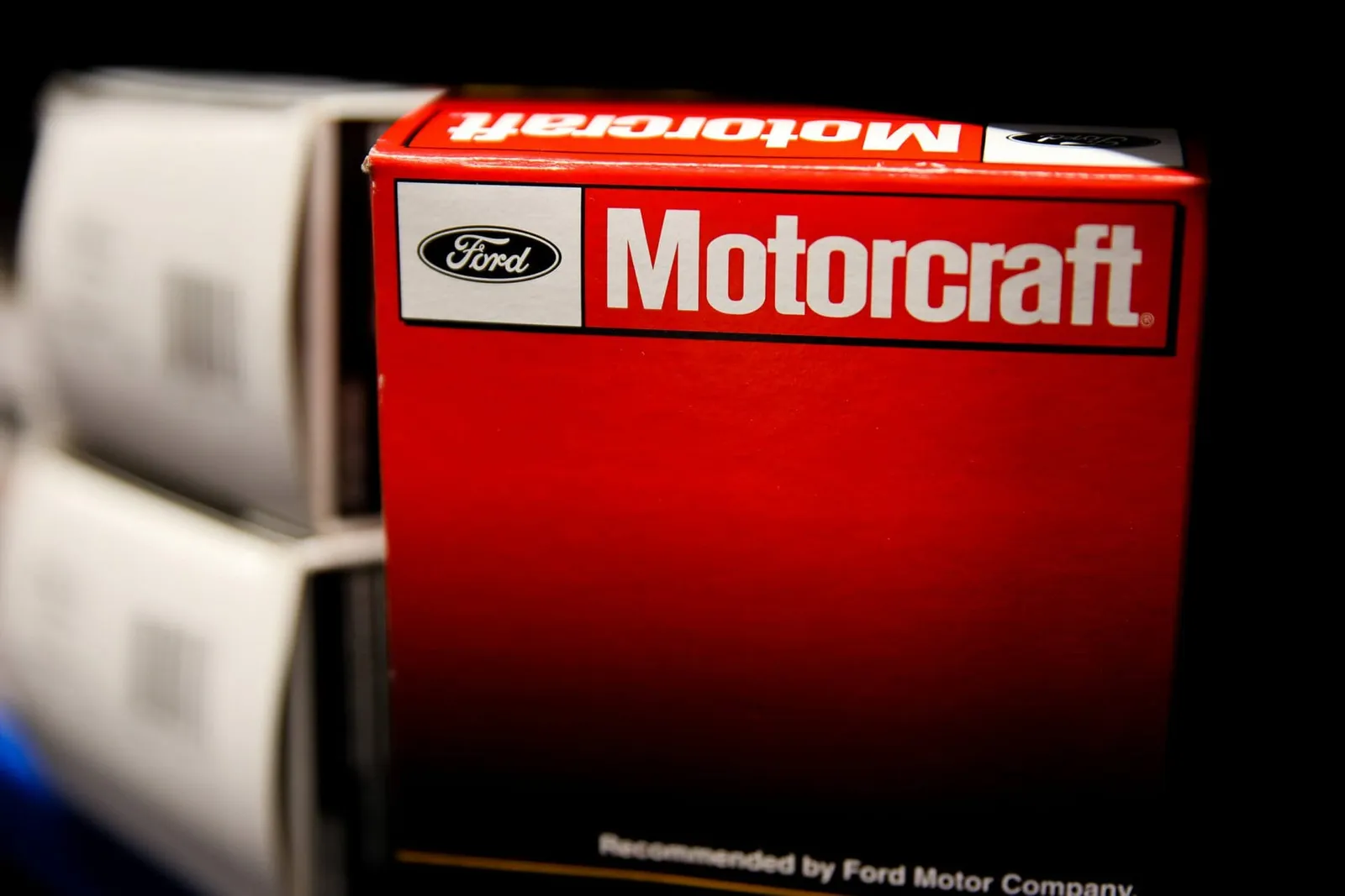 A genuine Ford Motorcraft parts box on the shelf at Windsor Ford in Grande Prairie